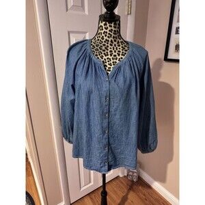 Old Navy Chambray Casual Peasant Boho Top Blue Long Sleeve Button Front L
